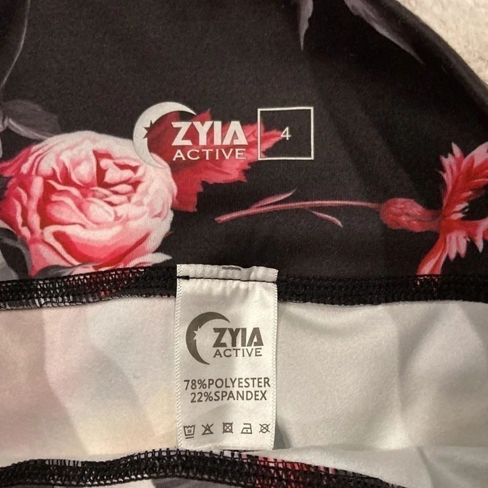ZYIA Active Dark Floral Mesh Hi Rise Leggings Size 4